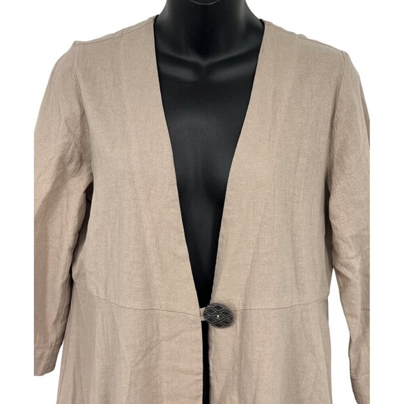 Soft Surroundings Size Small S Tan Open Front Jacket Button Accent Women EUC - Picture 2 of 7